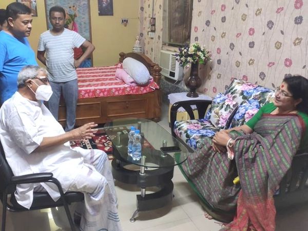 BJP MP from Bengal Lockett Chatterjee met Shubhendu Adhikari's father and TMC MP Shishir Adhikari at his house on Saturday.