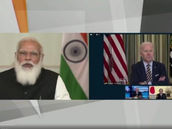 शुक्रवार को वैक्सीन के निर्माण की क्षमता बढ़ाने के सहयोग को लेकर क्वाड देशों की वर्चुअल बैठक हुई थी। यह पहला मौका था, जब अमेरिका के राष्ट्रपति बनने के बाद बाइडेन और PM नरेंद्र मोदी एक साथ मंच साझा करते नजर आए थे। - फाइल फोटो - Dainik Bhaskar