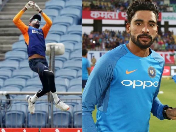 पुणे के महाराष्ट्र क्रिकेट एसोसिएशन स्टेडियम में प्रैक्टिस के दौरान भारतीय तेज गेंदबाज मोहम्मद सिराज ने हवा में करीब 2 फीट छलांग लगाकर शानदार कैच लपका। - Dainik Bhaskar