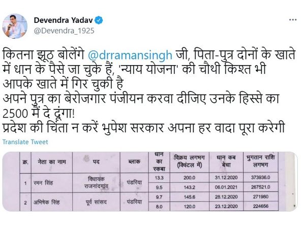 देवेंद्र यादव का सोशल मीडिया पोस्ट
