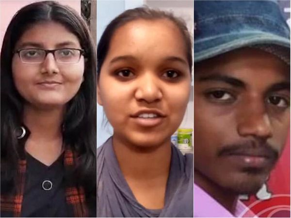बाएं से बिहार बोर्ड के मैट्रिक टॉपर पूजा, शुभदर्शिनी और संदीप। - Dainik Bhaskar