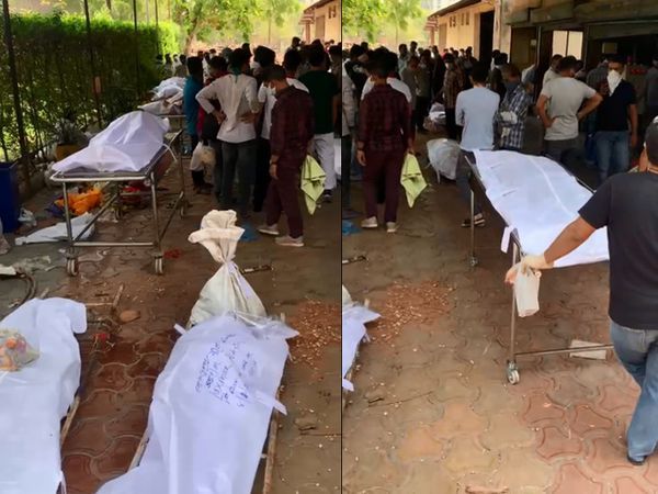 शहर के श्मशान में शवों की बढ़ती संख्या को देखते हुए अब पड़ोसी शहर बारडोली में अंतिम संस्कार के लिए भेजे जा रहे हैं शव। - Dainik Bhaskar