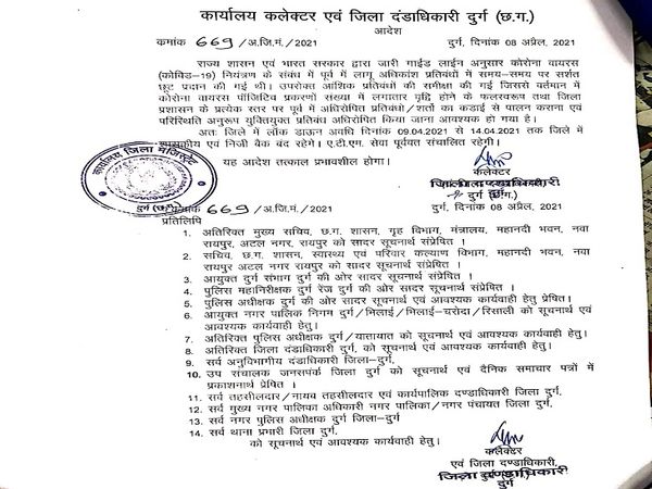 दुर्ग कलेक्टर ने सरकारी और निजी बैंकों को बंद करने का आदेश जारी किया