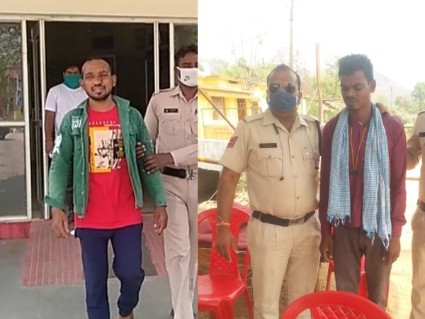 पुलिस के हत्थे चढ़े आरोपी हरभजन का साला परमेश्वर (बाएं) तथा उसका दोस्त रामप्रसाद (दाएं)।