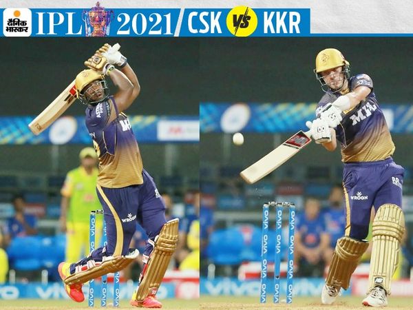 आंद्रे रसेल ने IPL में अपनी 9वीं और पैट कमिंस ने दूसरी फिफ्टी लगाई। दोनों ने अपनी पारी में 6-6 छक्के लगाए। - Dainik Bhaskar