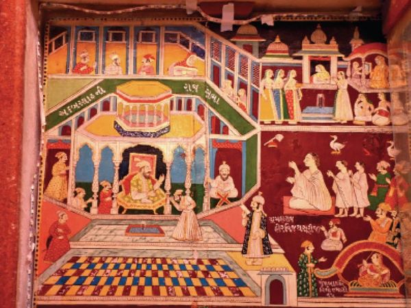 इस पेंटिंग में अकबर और हीरविजय सूरीजी की मुलाकात को दिखाया गया है।