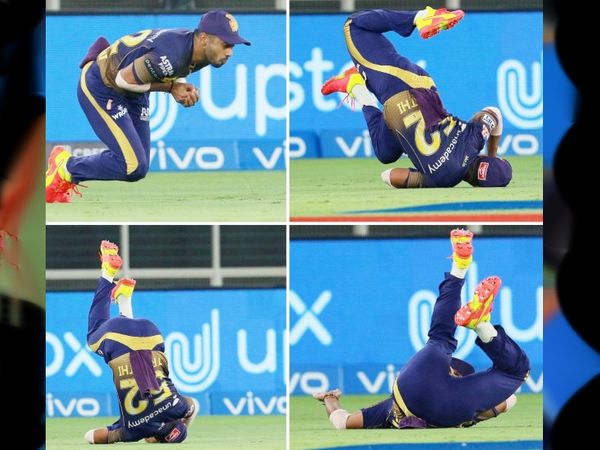 राहुल त्रिपाठी ने मयंक अग्रवाल का शानदार कैच पकड़ा। इसके बदौलत मयंक को 31 रन पर रोका जा सका।