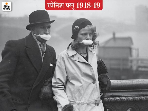 लंदन में फ्लू से बचने के लिए केवल मुंह को ढकने वाले मास्क पहने लोग। इसी तरीके का सुधरा हुआ रूप हैं मौजूदा मास्क जिनसे नाक भी ढंकी जाती है।