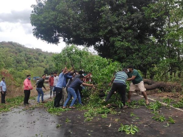 Cyclone Tauktae Latest Photos; Mumbai Rain News | Rain Warning In Maharashtra Palghar Thane And Ratnagiri Districts | तेज हवा और बारिश की वजह से पेड़ गिरे, कई गाड़ियों को नुकसान; एक शख्स की मौत 4 कशेडी घाट पर देर रात तेज हवा की वजह से एक पेड़ गिर गया। इससे करीब एक घंटे ट्रैफिक रुका रहा। युवा सेना के कार्यकर्ताओं ने पेड़ को हटाया।