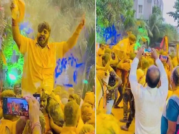 हल्दी समारोह के दौरान वहां मौजूद लोगों ने बिना मास्क और सोशल डिस्टेंसिंग के डीजे की धुन पर जमकर डांस किया। - Dainik Bhaskar