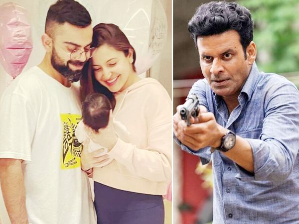 विराट कोहली और अनुष्का शर्मा बेटी वामिका के साथ। दाईं ओर 'द फैमिली मैन' के एक सीन में मनोज बाजपेयी। - Dainik Bhaskar