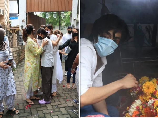 लोगों से मिलती हुईं अनन्या पांडे और एंबुलेंस में बैठे अहान पांडे।