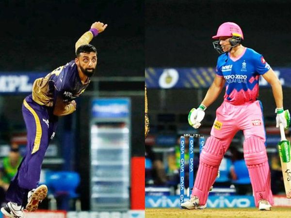 वरुण चक्रवर्ती ने जोस बटलर को आउट कर राजस्थान को पहला झटका दिया। केकेआर की ओर से वरुण ने 2 विकेट लिए।