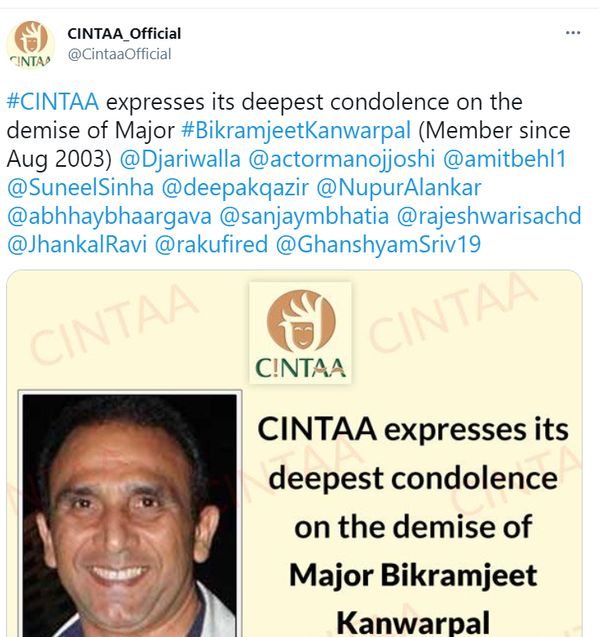 CINTAA ने बिक्रमजीत की मौत पर शोक जताया