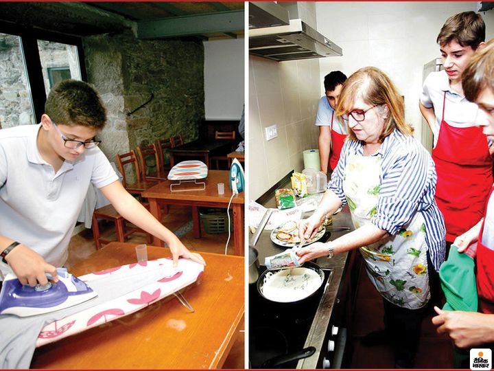 The Spanish school is teaching boys to cook, sweep and iron the clothes; the motive is to reduce negativity and increase gender equality in children | महीनों बाद स्कूल पहुंचे बच्चों की निगेटिविटी दूर करने के लिए खाना बनाना, झाड़ू लगाना सिखा रहा स्पेन का बॉयज स्कूल, लैंगिक समानता बढ़ाना भी है मकसद 2 collage 10 1601032041