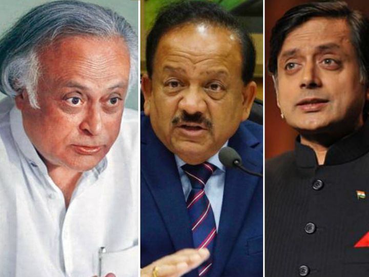 कोरोना वैक्सीन के इमरजेंसी यूज को मंजूरी मिलने के बाद विपक्ष और केंद्र सरकार के बीच बयानबाजी शुरू हो गई है। कांग्रेस नेता जयराम रमेश (बाएं) और शशिथरूर (दाएं) ने सवाल उठाए तो स्वास्थ्य मंत्री हर्ष वर्धन (बीच में) ने जवाब दिया। - Dainik Bhaskar