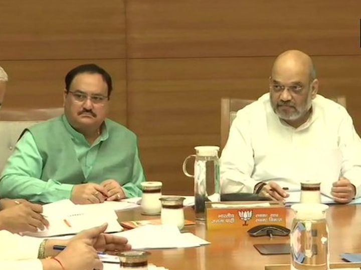 बैठक में शाह-नड्डा के साथ केंद्रीय मंत्री संजीव बालियान, सांसद सत्यपाल सिंह समेत कई अन्य सांसद और विधायक भी मौजूद हैं। - Dainik Bhaskar