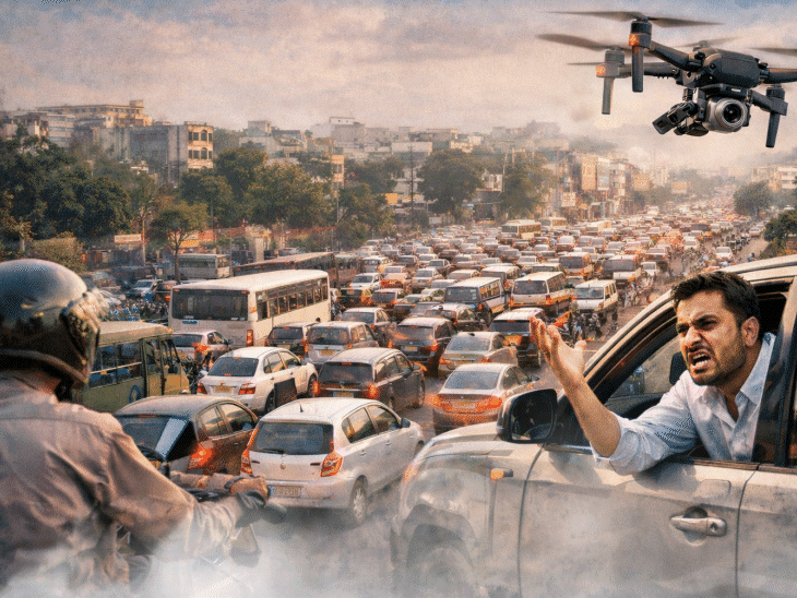 Indore Drone Traffic Control Fails; Commuters Stuck in Long Jams