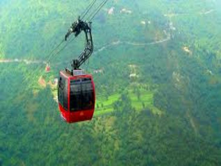 One km Ropeway from Pandoh Dam to Baglamukhi Temple, 10 km distance ...