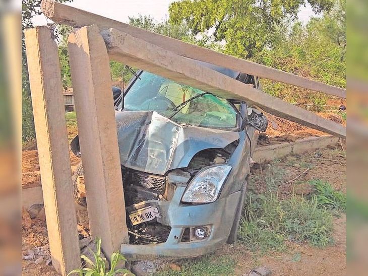 High speed car collided with electric pole, both poles broke and driver ...