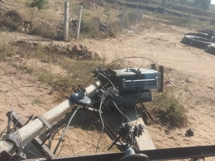 Seven electric poles broken due to dangling electric wire stuck in a ...