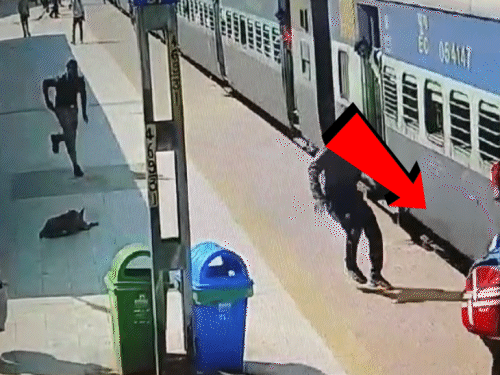 RPF saved a woman from falling while boarding a moving train. The ...