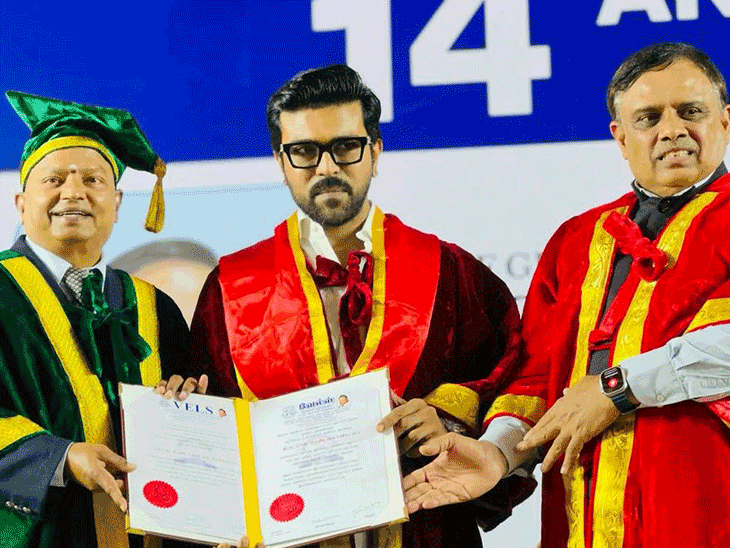 Ram Charan Doctorate Diploma; Chennai Vels College Convocation Images | राम चरण को मिली डॉक्टरेट की मानद उपाधि: चेन्नई की वेल्स यूनिवर्सिटी ने दिया सम्मान, वाइफ बोलीं- आप पर गर्व है डाॅक्टर राम चरण