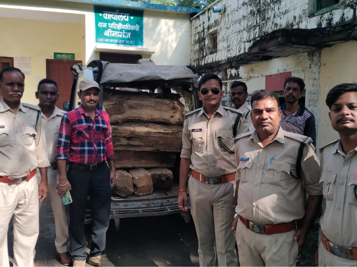 Binaganj range caught a vehicle loaded with teak | बीनागंज रेंज में