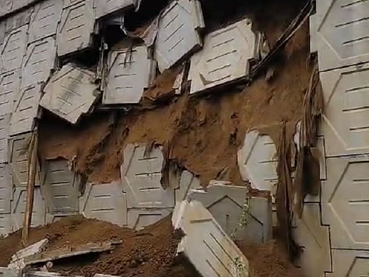 The newly constructed NH-34 highway collapsed in Bhogaon
