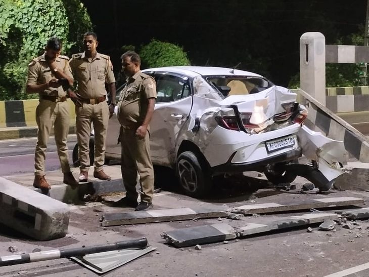 Kanpur Car collided in road accident Sarsaul overbridge two people injured