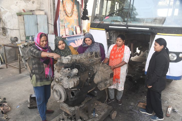 Women mechanics also work in roadways, from engine repair to painting ...