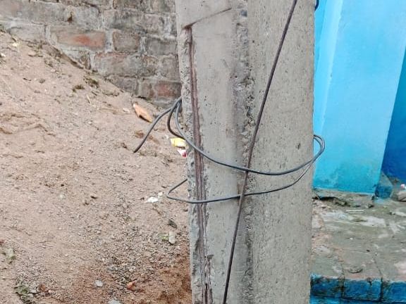 Electricity is running on a dilapidated electric pole in Sarawagi locality