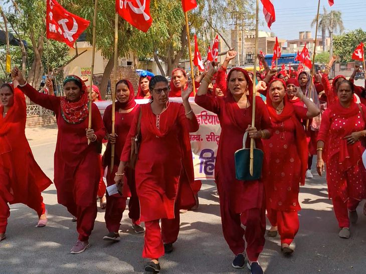 Hisar-asha-workers-protest-march-demands-incentive-increase-permanent ...