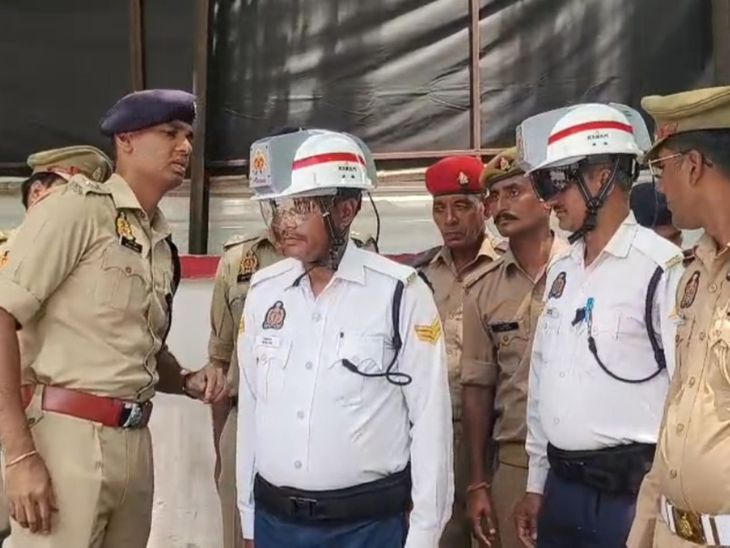 Aligarh traffic police new facility AC helmets provide relief heat SSP ...