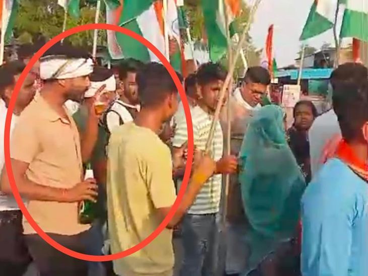 A photograph from the Shivpuri Tiranga Yatra showing an unexpected presence of beer.  Raises questions about event organization. #India #TirangaYatra