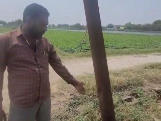 Dilapidated electric pole and wire in Baghpat