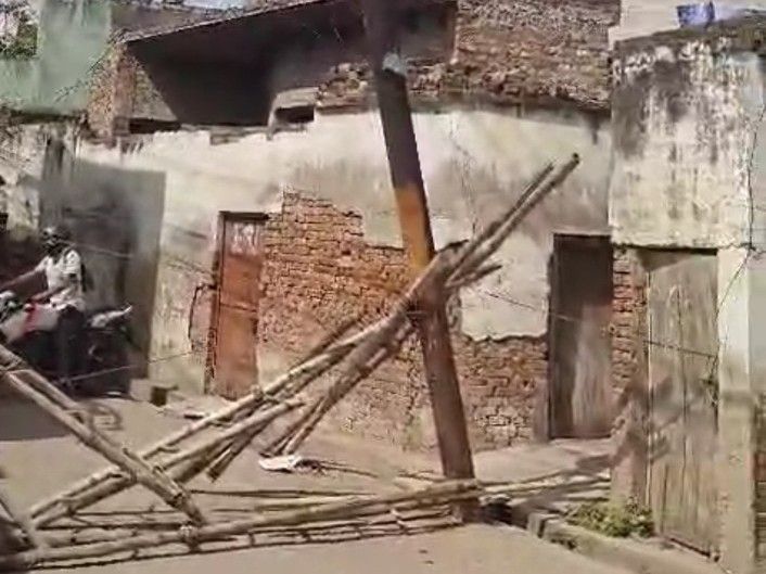 Prayagraj Hanging electric pole poses danger department unaware