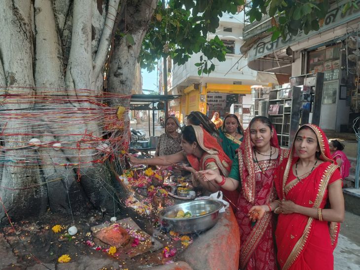 After performing the puja, prayed for the long life of the husband ...