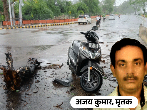 Scooty rider died due to falling of tree in Colonelganj