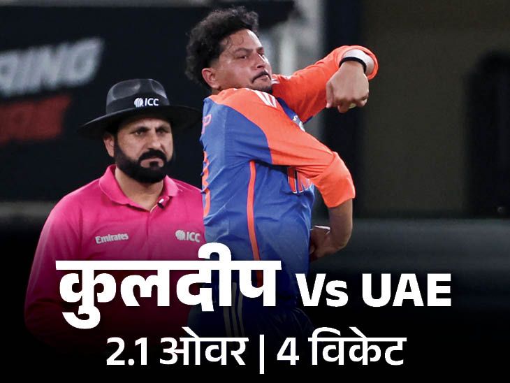 UAE’s lowest T20 total against India | भारत ने रिकॉर्ड 93 गेंद बाकी रहते जीता मैच: कुलदीप ने एक ओवर में तीन विकेट लिए, भारत के खिलाफ सबसे छोटा स्कोर