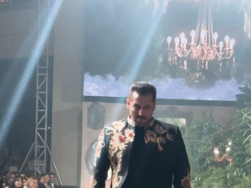 Salman Khan walks the ramp in a black sherwani for vikram fadnis | ब्लैक शेरवानी में सलमान खान ने की रैंपवॉक: सुष्मिता-बिपाशा से हुआ रीयूनियन, टाइट सिक्योरिटी रही; विक्रम फडणीस के इंडस्ट्री में 35 साल पूरे होने पर बने शो स्टॉपर