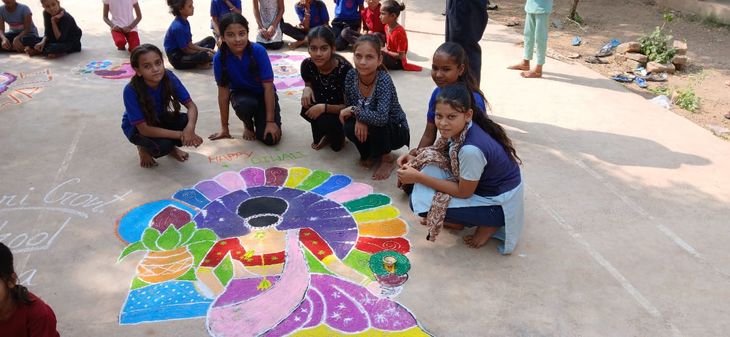 The girl students in the school made rangolis based on traditional folk ...