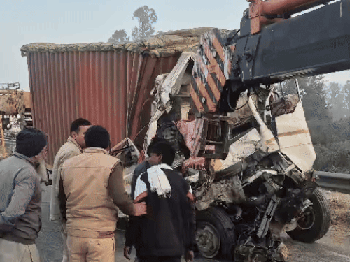 Karnal Highway Accident: Canter and Truck Collide Head-On, Driver ...