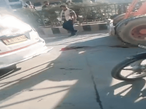 Woman seriously injured after being hit by a hydraulic crane