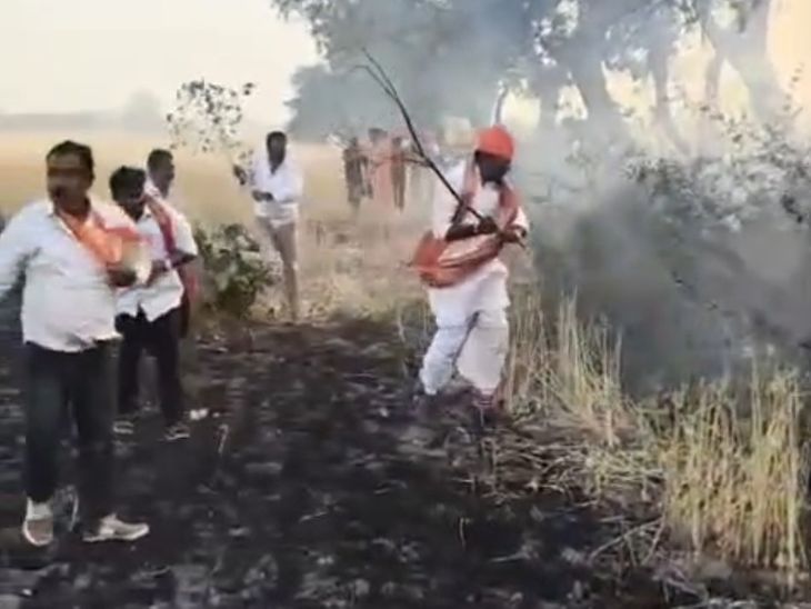 छतरपुर के खेत में लगी आग, मंत्री खुद बुझाने पहुंचे:  महिला की पुकार पर पहुंचे दिलीप अहिरवार; नुकसान की भरपाई का दिया भरोसा – Chhatarpur (MP) News