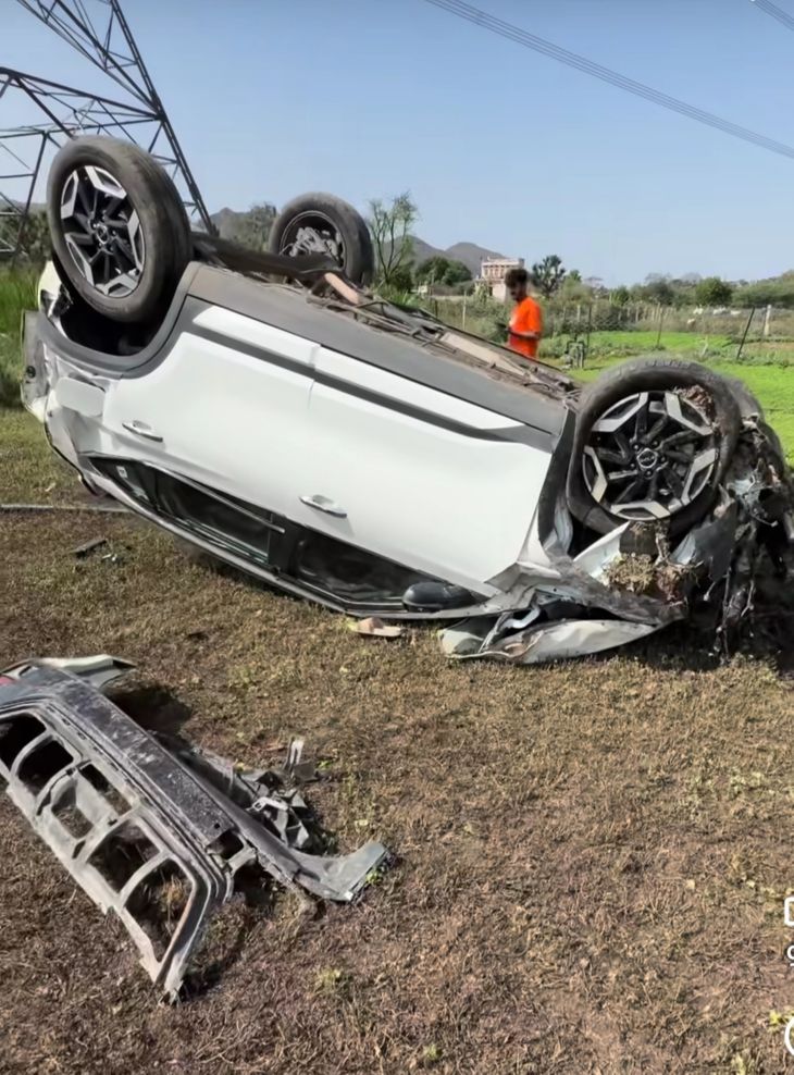 The car collided with an electric pole and overturned 400 feet away in ...