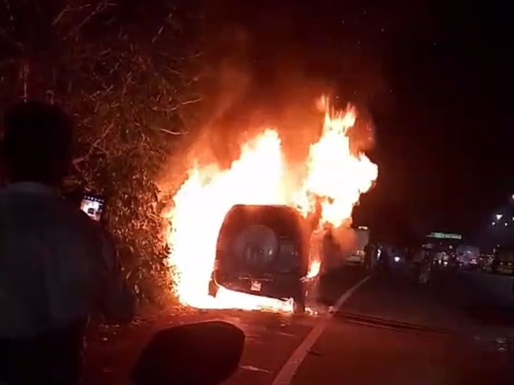Kanpur Highway Fire: Tata Safari Catches Fire, Family Escapes Safely