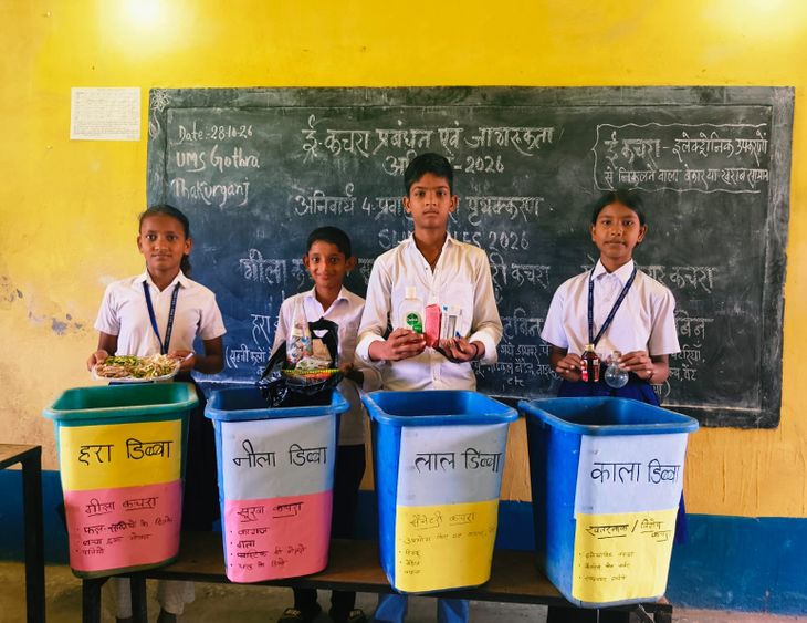 Children at Gothra School learn about safe disposal of e-waste