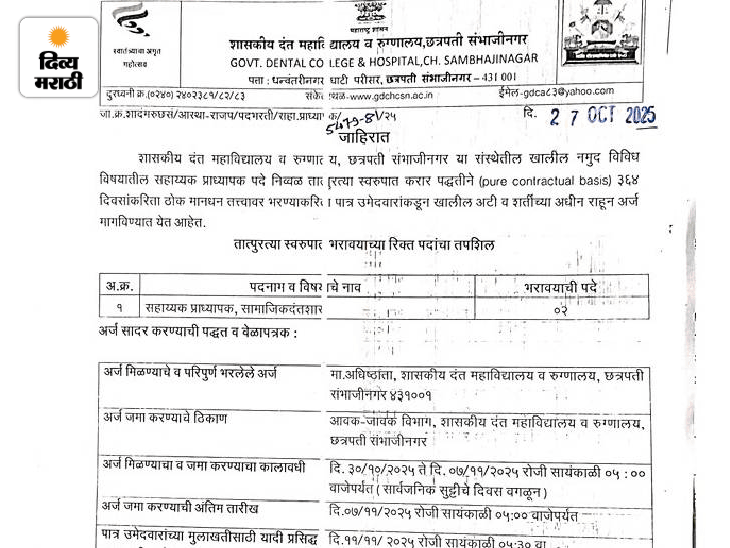 ‘घाटी’त घोटाळा:  संभाजीनगरमध्ये डेंटिस्टच्या प्राध्यापकपदी अर्ज न केलेल्या डॉक्टरची थेट निवड; पात्र उमेदवारांना डावलले – Chhatrapati Sambhajinagar News