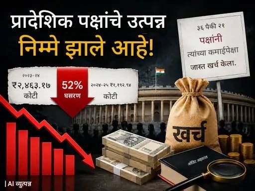 2024-25 मध्ये 36 प्रादेशिक राजकीय पक्षांचे उत्पन्न 52% घटले:  21 पक्षांनी उत्पन्नापेक्षा जास्त खर्च केला, ADR चा अहवाल